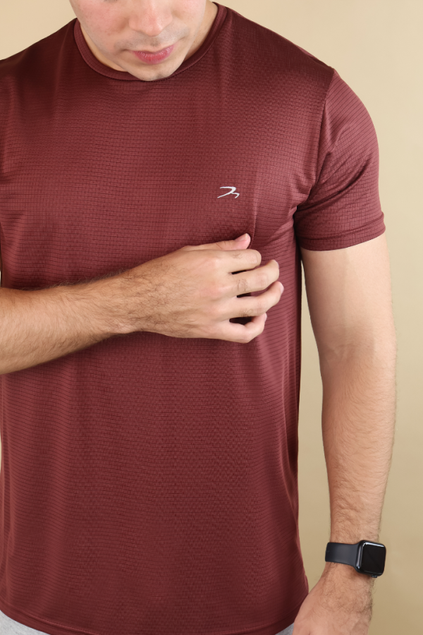 Playera Deportiva Para Hombre Manga Corta Tipo Dry Fit Rojo Vino
